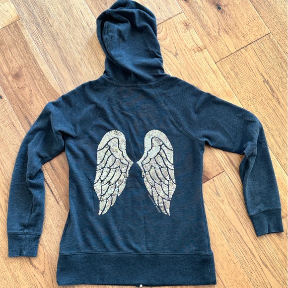 Victoria Secret charcoal grey hoodie with gold sequin bling angel wings - Picture 11 of 11